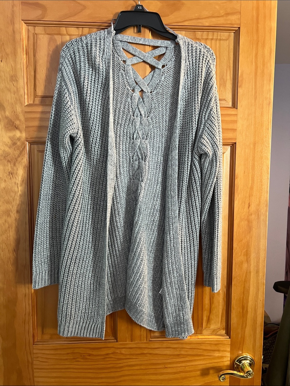 Women’s Long Gray Sweater Braided Back Medium